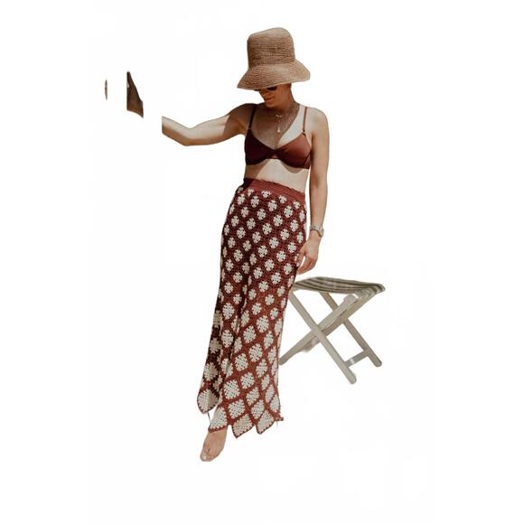 NEW ULLA JOHNSON summer geometric crochet set in claret - Picture 6 of 8